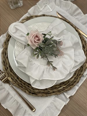 Jogo Americano e Guardanapo Branco Babado