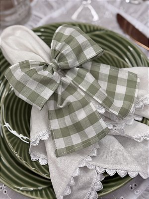 Porta Guardanapo Laço Tecido Xadrez Verde Oliva