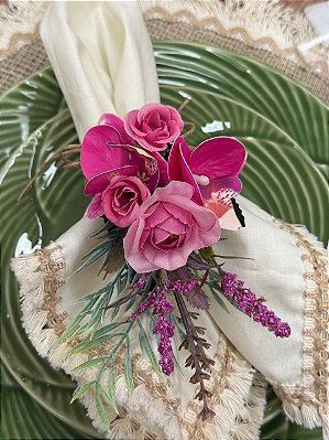 Porta-Guardanapo Orquídea Pink com Rosas | Unidade Avulsa