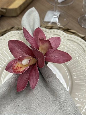 Porta Guardanapo Duo de Orquídea Rosa  – Argola de Madeira | Unidade