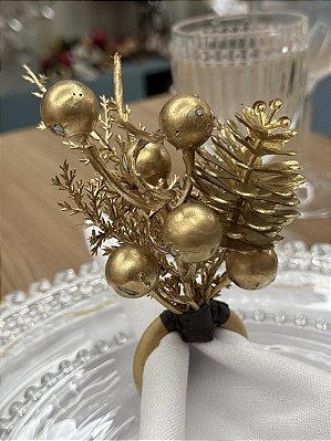 Porta-Guardanapo Dourado com Frutinhas Decorativas - Mesa posta Natal e Ano Novo