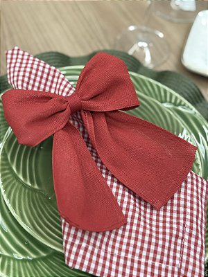 Porta-Guardanapo Natalino Laço Vermelho em Tecido Linho – Feito à Mão