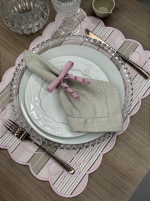 Lugar Americano Laço Dupla Face Bordado Rosa Listrado 36x46 cm