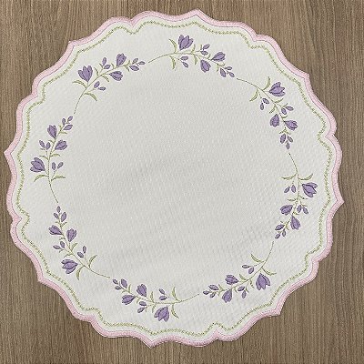 Jogo Americano Redondo Bordado Floral 38cm – Tela Nylon 600 Dupla Face | Unidade
