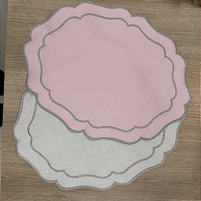 Jogo Americano Dupla Face Rosa e Cinza 36x46cm – Linho Poliéster + Tela Nylon 600 | Unidade