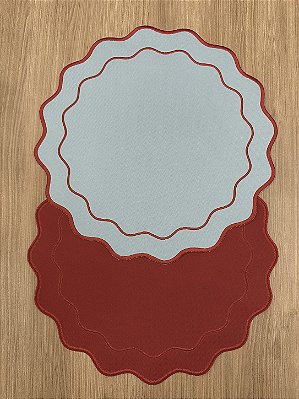 Lugar Americano Redondo Wave Dupla Face – Azul e Vermelho | 38 cm