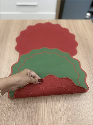 Sousplat Natalino Bordado Dupla Face Verde e Vermelho | Nylon 600