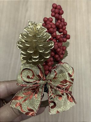PORTA-GUARDANAPO NATALINO PINHA DOURADA E FRUTOS VERMELHOS – MESA POSTA DE NATAL