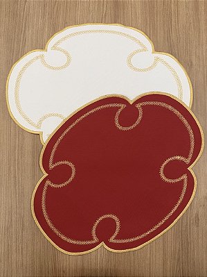 Jogo Americano Dupla Face Bordado Natal Vermelho e Branco Dourado – Nylon 600