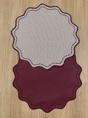 Jogo Americano Dupla Face Ondulado Vinho Burgundy e Listrado Bordado