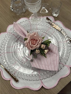 Lugar Americano Bordado Flor Dupla Face Xadrez Rosa 39 cm