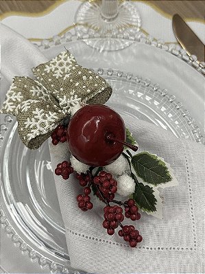 Porta-Guardanapo Encanto de Natal – Maçã e Laço Flocos de Neve