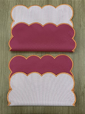 Jogo Americano Dupla Face Duda 37x47 cm Pink e Listrado com Bordado Ondulado