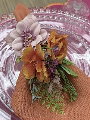 Porta-Guardanapo Floral Bouquet de Flores Laranja e Rosa – Unidade
