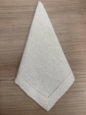 Guardanapo de Linho Misto Bege com Ponto Ajour 40x40 cm