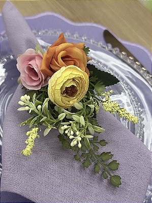 Porta-Guardanapo Floral Buquê de Flores Coloridas para Mesa Posta