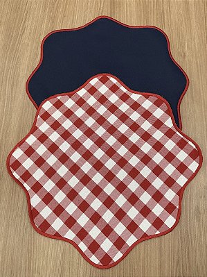 Jogo Americano Dupla Face Xadrez Vermelho e Azul Marinho Ondulado 38cm