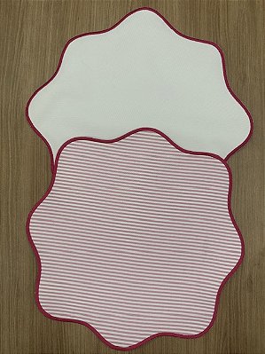 Jogo Americano Redondo Dupla Face Rosa Listrado – Listrado e Branco Telado (38cm)