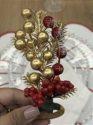 Porta-Guardanapo Natalino Luxo com Berries Vermelhas e Ramos Dourados – Unidade
