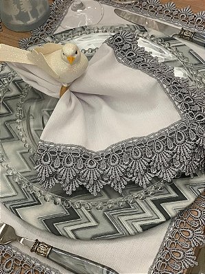 Jogo Americano Branco com Renda Prata