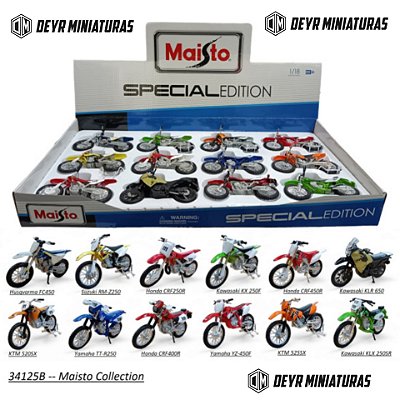 Kit 12 Miniaturas Motos Off Road - Motocross Sortidas Maisto 1:18