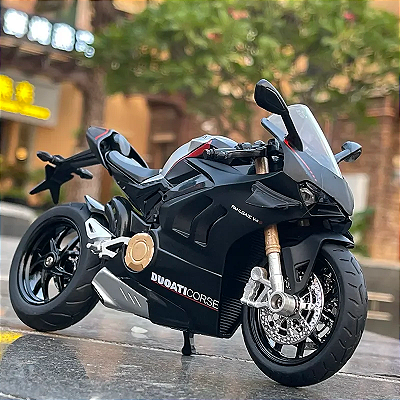 Miniatura Ducati Panigale V4 S 2020 Preto 1:12 Acende Faróis