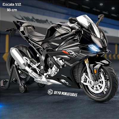 Miniatura BMW S 1000 RR 2023 Preto 1:12 Acende Faróis - 18 cm