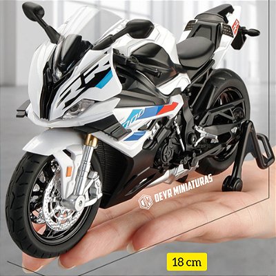 Miniatura BMW S 1000 RR 2023 Branco Escala 1:12 Acende Faróis - 18 cm