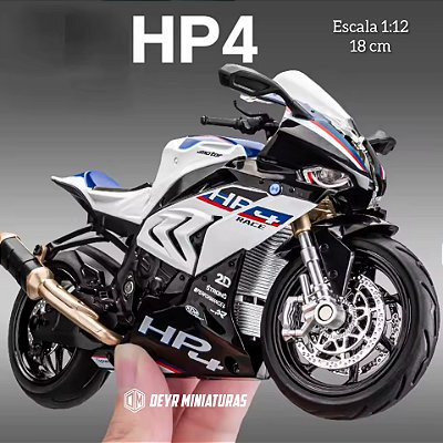Miniatura BMW S 1000 RR HP4 Branco Escala 1:12 - Acende Faróis