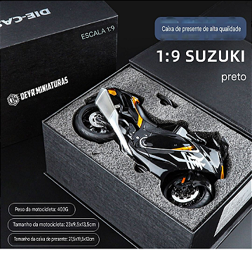 Miniatura Gigante Suzuki Hayabusa 2023 Preto Escala 1:9 EMBALAGEM PREMIUM PARA PRESENTE (25 cm)