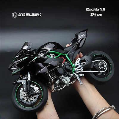Miniatura Elétrica Gigante Kawasaki Ninja H2R Escala 1:6 (34 cm) - Som, Farol e Lanterna Acendem, Aceleração