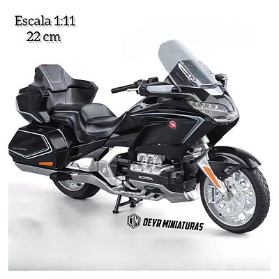 Miniatura Honda Gold Wing 2021 Preto Escala 1:11 (22 cm) - Acende Farol
