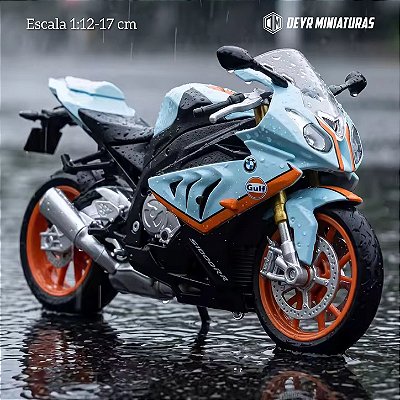 Miniatura BMW S 1000 RR 2010 Gulf CCA Edição Especial 1:12 - 17 cm