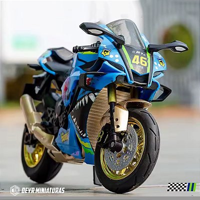 Miniatura Yamaha YZF-R1M Escala 1:10 - Acende Farol (20 cm)