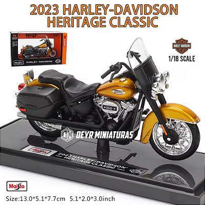 Miniatura Harley-Davidson Heritage Classic 2023 Laranja Maisto 1:18 Edição Especial ( c/base) - Series 44