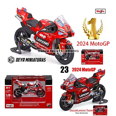 Kit 2 Miniatura Ducati Lenovo Team MotoGP 2024 - Piloto Francesco Bagnaia #1 Enea Bastianini #23 Maisto 1:18