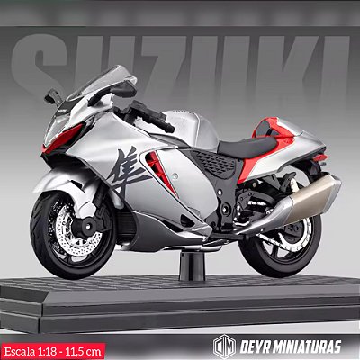 Miniatura Suzuki Hayabusa 2023 Cinza Escala 1:18 C/Base