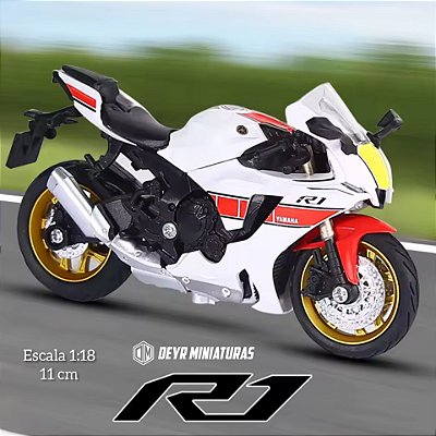 Miniatura Yamaha YZF-R1 Edição 60 anos Branco 2022 Escala 1:18
