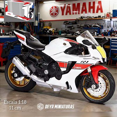Miniatura Yamaha YZF-R1 Edição 60 anos Branco 2022 Escala 1:18