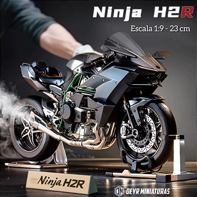 Miniatura Elétrica Gigante Kawasaki Ninja H2R Escala 1:9 (23 cm) - Som, Farol e Lanterna Acendem, Aceleração