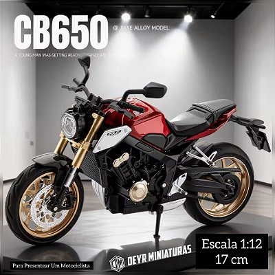 Miniatura Honda CB 650R Vermelho Escala 1:12 - Acende Farol - 17 cm