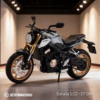 Miniatura Honda CB 650R Cinza Escala 1:12 - Acende Farol - 17 cm