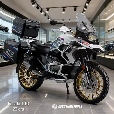 Miniatura BMW R 1250 GS Branco Escala 1:10 (22 cm) - Acende Farol