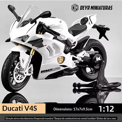 Miniatura Ducati Panigale V4 S Branco 1:12 Efeitos de Luz e Som ( 17 cm)