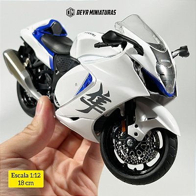 Miniatura Suzuki Hayabusa 2023 Branco Escala 1:12 - (18 cm) - Acende Farol