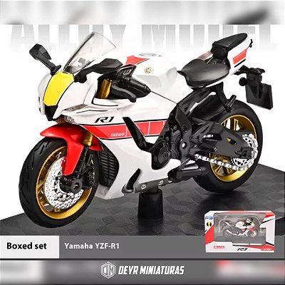Miniatura Yamaha YZF-R1 Edição 60 anos Branco 2022 Escala 1:18 C/Base