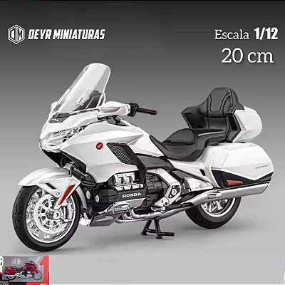 Miniatura Honda Gold Wing GL 1800 Branca Huayi 1:12 (20 cm) - Acende Farol
