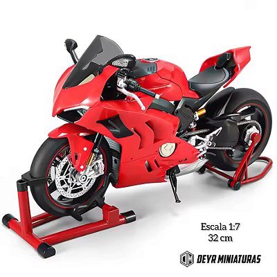 Miniatura Premium Ducati Panigale V4 S Vermelho - Escala 1:7 - 32 cm - Acende Farol, Lanterna, Spray, Aceleração