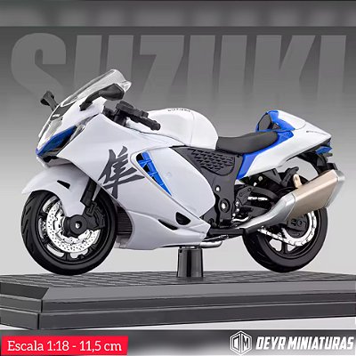 Miniatura Suzuki Hayabusa 2023 Branco Escala 1:18 C/ Base
