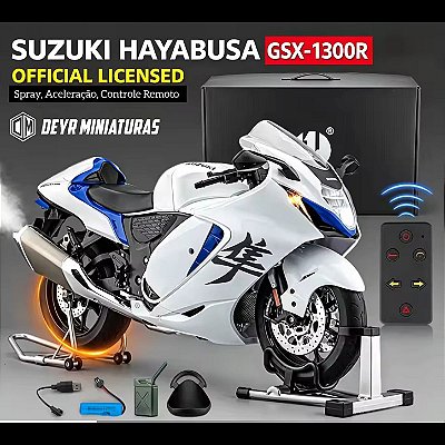 Miniatura Suzuki Hayabusa Branco 2023 Escala 1:6 (36 cm) - Spray, Aceleração, Controle Remoto